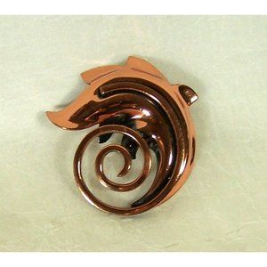 Rame' Copper Leaf Pendant Coil Swirl Artist Signed MCM Mid Century Modernist 2"